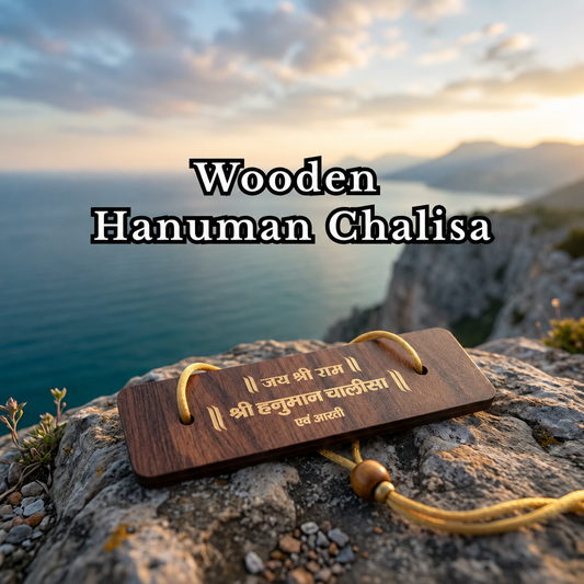 Premium Wooden Hanuman Chalisa with Stand, Deep Laser Engraved Plates | Stainless Steel Rings